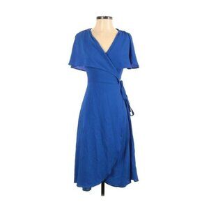 Spirit of Grace Blue Solid V Neck Wrap Dress